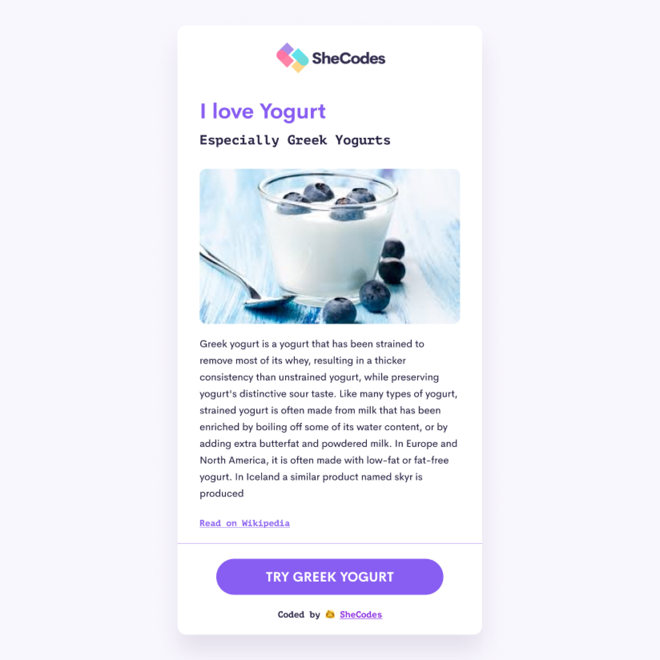 Yogurt app preview